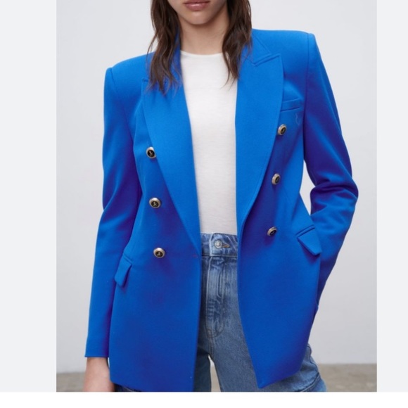 NWT Zara blue tailored double breasted blazer - Picture 1 of 5